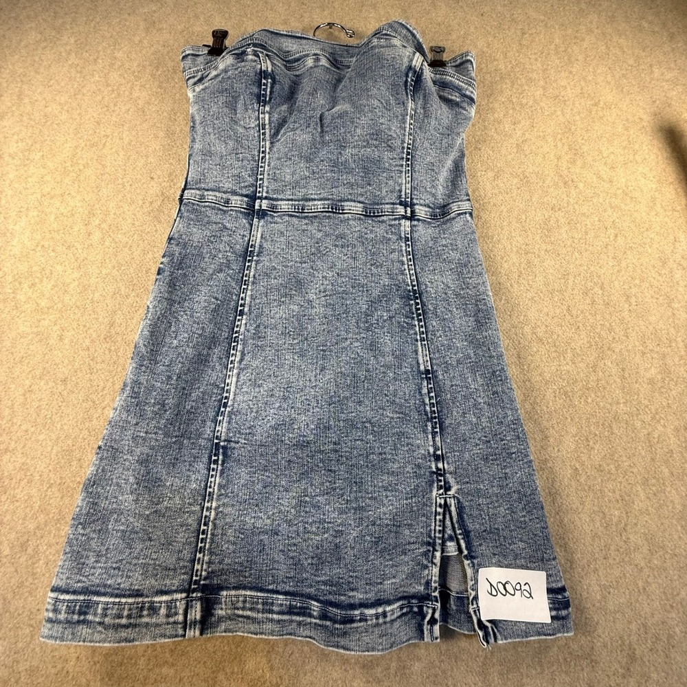 American Eagle Strapless Denim Mini Dress Acid Wash Blue Small Bodycon Slit